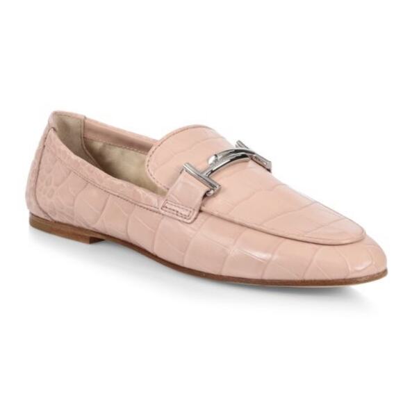 TOD'S Double T Croc-Embossed Leather Loafers - Picture 1 of 7